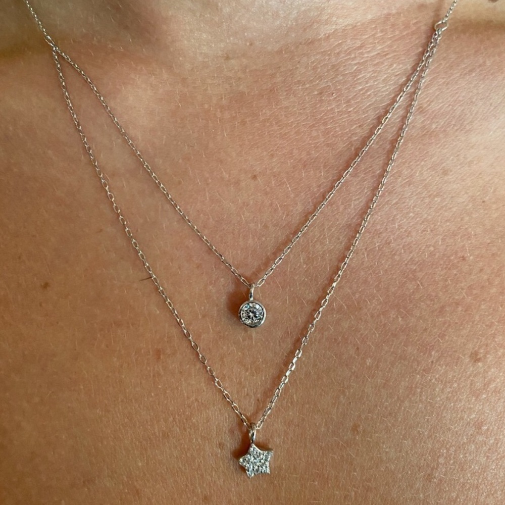 Sterling Silver Double Layer Cz Necklace - Picture 2 of 12